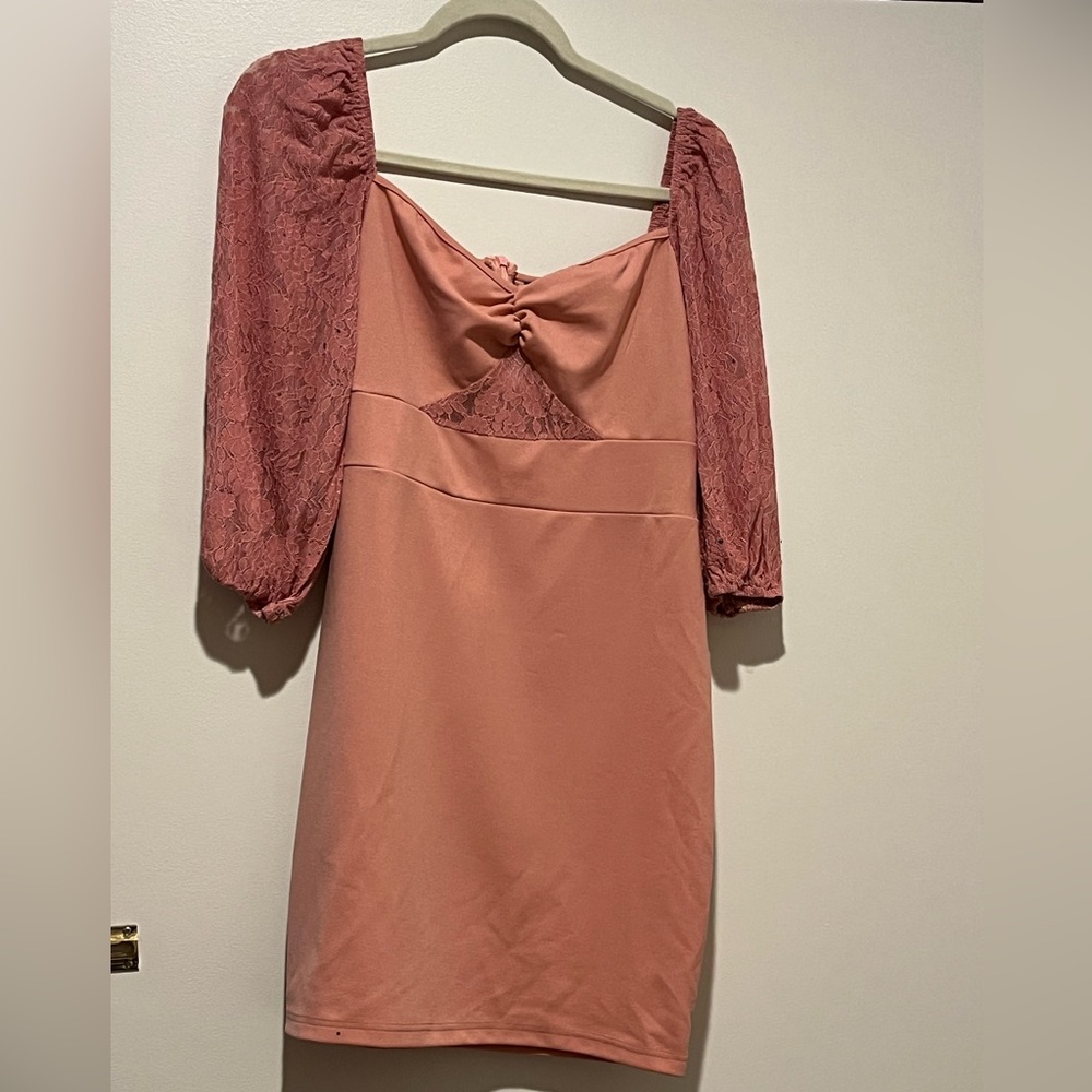 Puff lace sleeve mini dress
